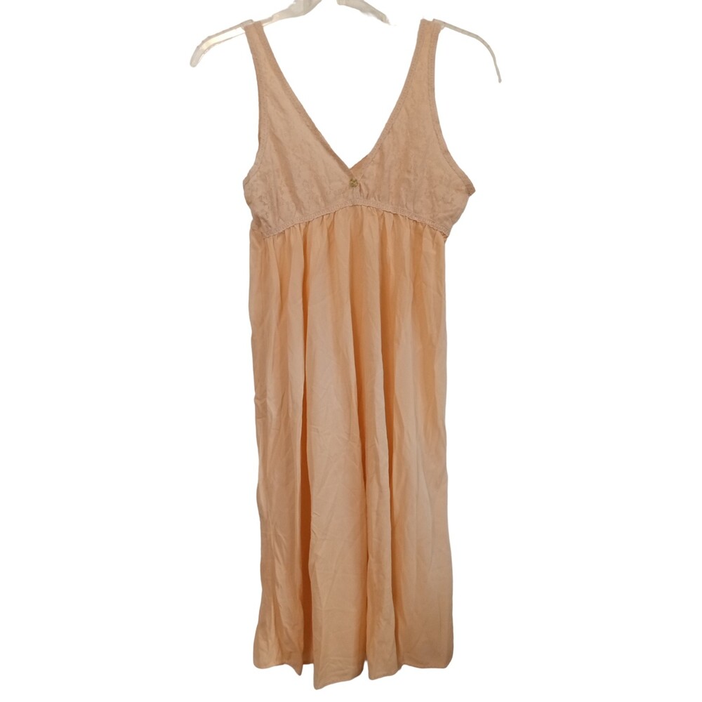 Vintage Peach Floral Embroidered Lace Trim Nightgown - Women's Large